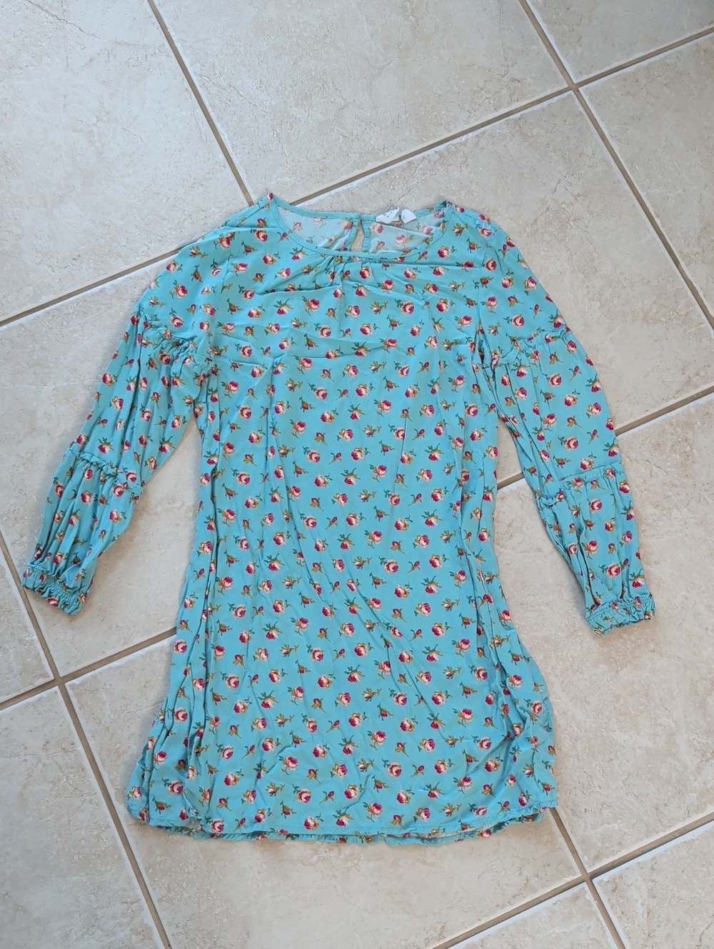 GAP Aqua Floral Long-Sleeve Girls Size 10 Dress